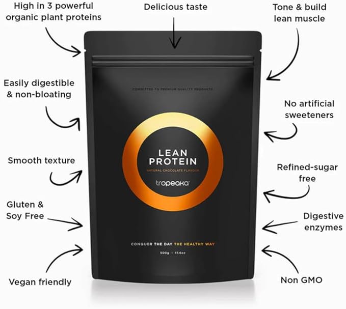 Tropeaka Plant Based Lean Protein Powder for Smoothies & Shakes - Chocolate - Vegan Protein for Men & Women, Gluten Free, Dairy Free, Non-GMO, 17.6oz (20 Servings)