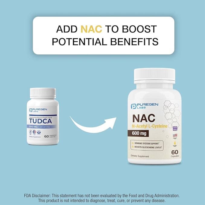 Puregen Labs TUDCA (Tauroursodeoxycholic Acid) 500mg per Serving, Bile Salts Liver Supplement | No Harmful Additives | Non-GMO | Gluten Free | Made in USA - 60 Vegetarian Capsules