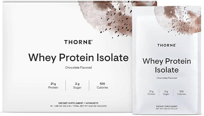 THORNE - Whey Protein Isolate - 21 Grams of Easy-to-Digest Whey Protein Powder - NSF Certified for Sport - Chocolate - 14.79 Ounces - 14 Packets