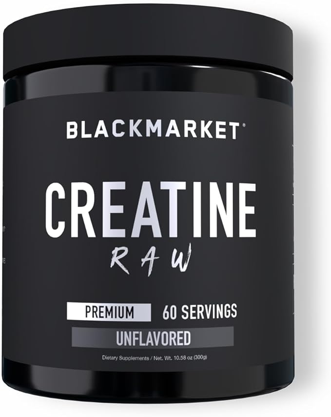 BLACKMARKET RAW Creatine - Workout Powder Drink Mix for Men & Women, Improve Muscle Size, Strength, Definition, Provides Rapid Absorption & Improves Performance, 300 Grams