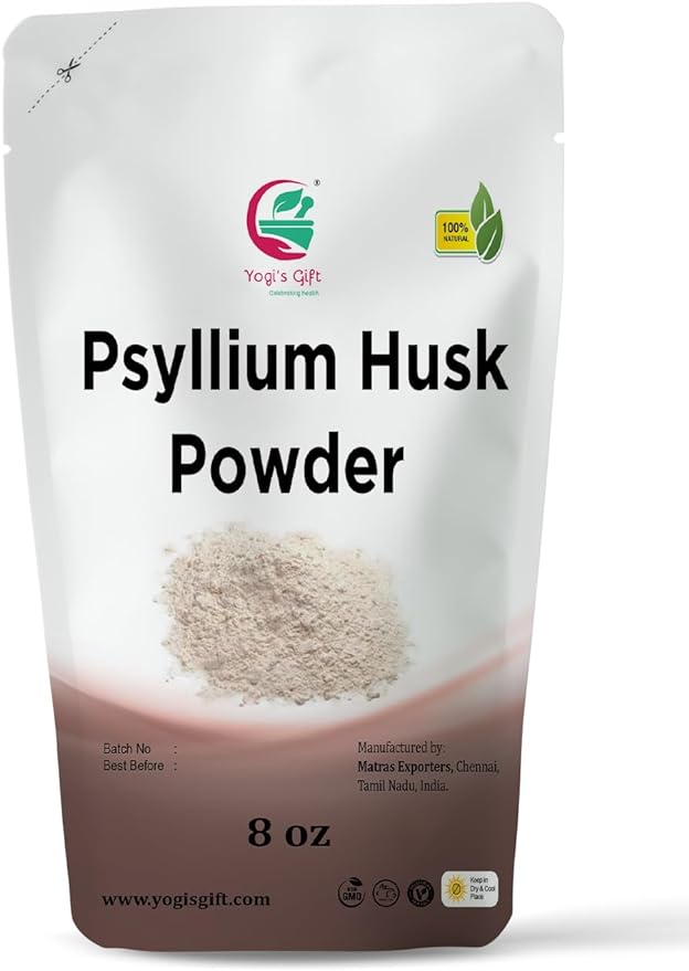 Psyllium Husk Powder 8 oz | 98% Purity | Daily Fiber for Baking, Smoothies, Cooking, and Beverages | Unflavored, Fine Ground, Non-GMO | Keto Friendly Soluble Fiber Supplement by Yogi's Giftยฎ