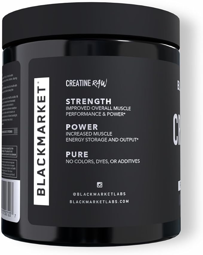 BLACKMARKET RAW Creatine - Workout Powder Drink Mix for Men & Women, Improve Muscle Size, Strength, Definition, Provides Rapid Absorption & Improves Performance, 300 Grams