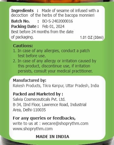 Brahmi (Piper Nigrum) Essential Oil Pure & Natural - Undiluted Uncut Infused Oil - Perfect for Aromatherapy, Massage, Hair Growth - Therapeutic Grade - 30 ML