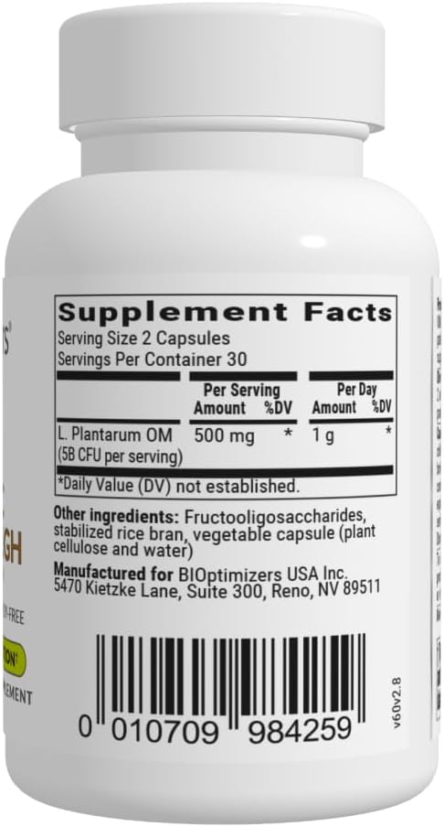 BiOptimizers Probiotic Breakthrough – Lactobacillus Plantarum OM Probiotics & Prebiotics Health Supplement for Gut, Digestive & Immune Support Probiotics for Women Men Elderly– 60 Vegan Capsules