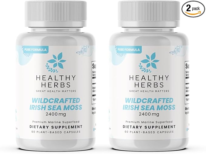 Pure Irish Sea Moss Capsules | US-Made, Vegan, Non-GMO, Easy-Swallow Seamoss Pills | Wild-Harvested Superfood with Over 90 Essential Vitamins & Minerals (2-Pack)