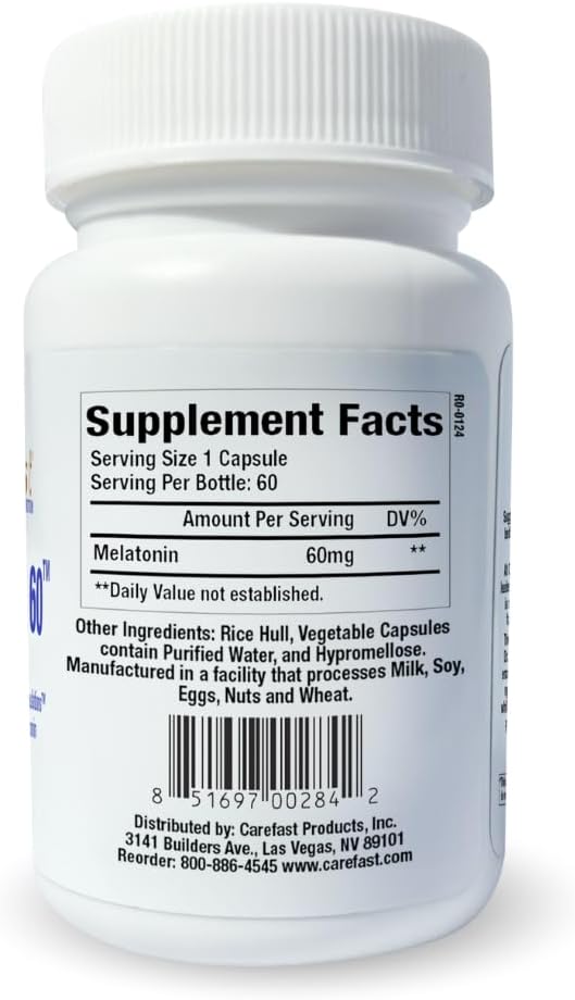 Pure Melatonin 60mg | 120 High-Dose Easy-to-Swallow Capsules | Natural Sleep Aid | Non-Habit Forming | Holistic Wellness