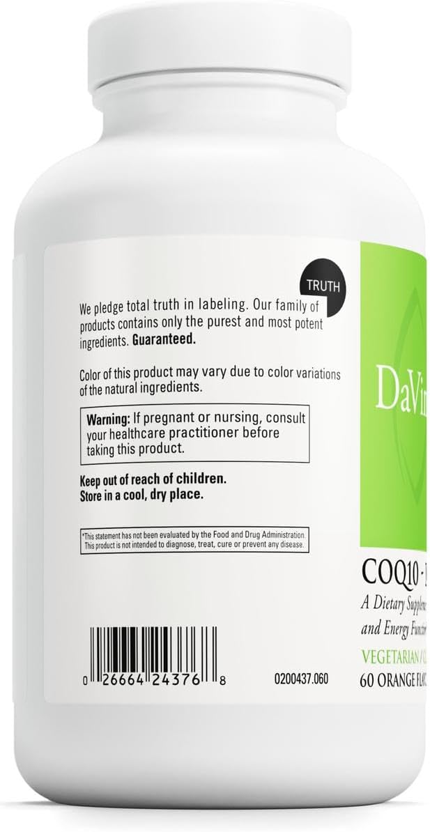 DAVINCI Labs CoQ10 - DMG 300/300 - Supports Heart Health and Energy Function* - Dietary Supplement with Coenzyme Q10 & Vitamin E - Vegetarian - Gluten-Free - 60 Orange Flavored Chewable Tablets
