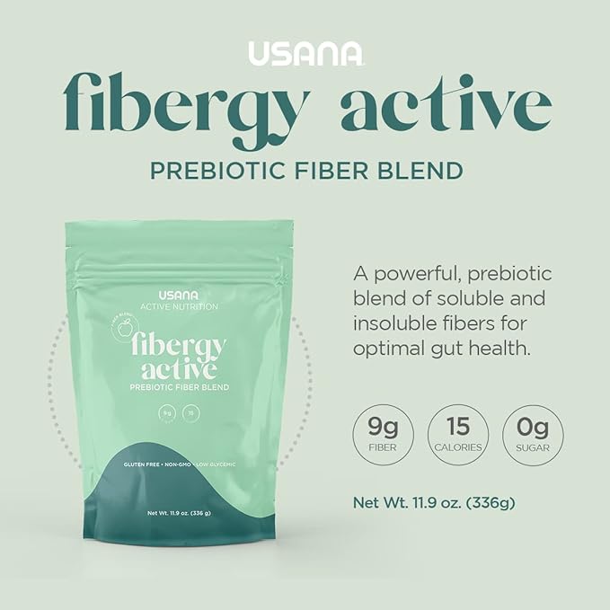 USANA Fibergy Active with Prebiotic Fiber for Gut Health – Non-GMO – Gluten Free – Low Glycemic – 336 Grams - 28 Servings