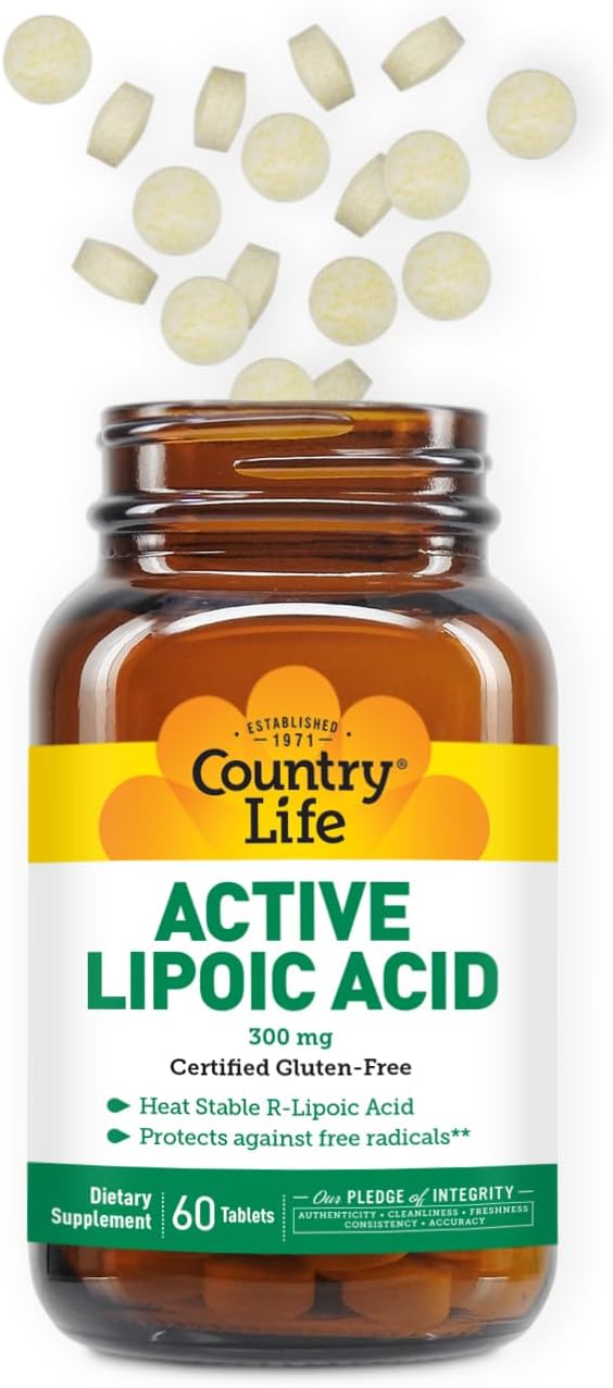 Country Life R-Alpha Lipoic Acid Complex 300mg - Alpha-Lipoic Acid 270mg & R-Lipoic Acid 30mg - Antioxidant Support - No Yeast, Corn, Wheat, Soy, Gluten, Milk - Alpha Lipoic Acid Supplement