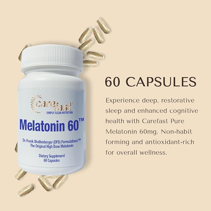 Pure Melatonin 60mg | 60 High-Dose Easy-to-Swallow Capsules | Natural Sleep Aid | Non-Habit Forming | Holistic Wellness