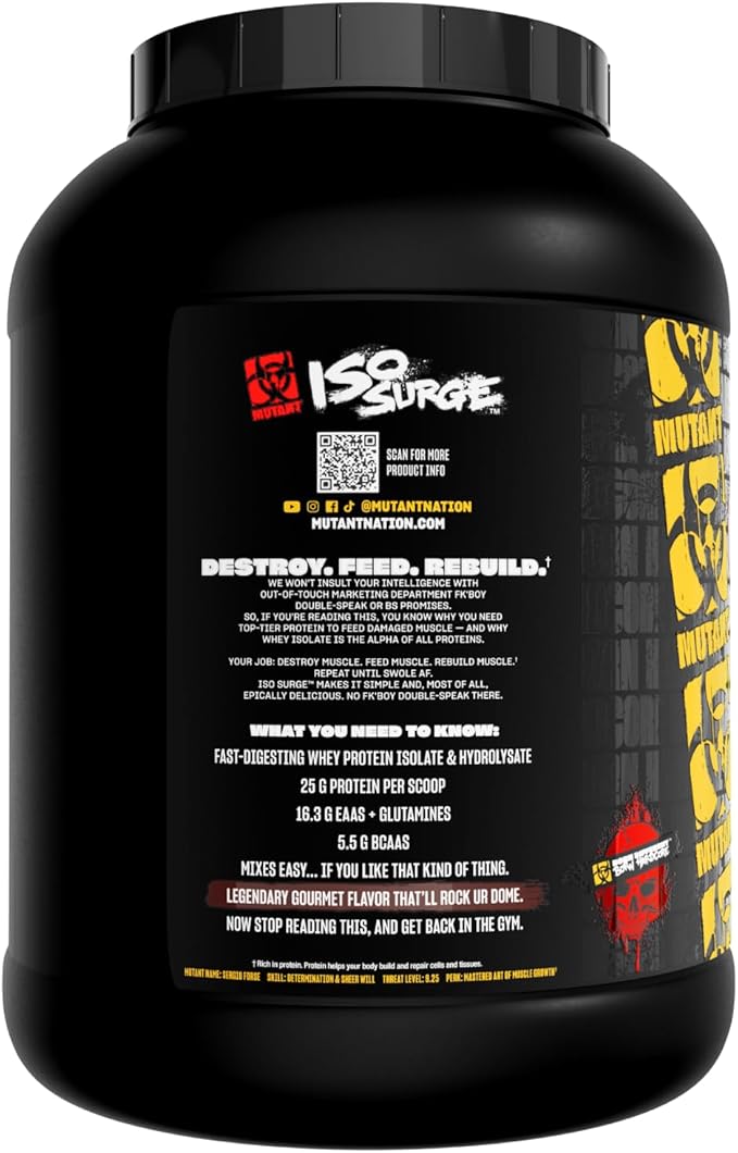 Mutant ISO Surge Whey Protein Isolate Powder Acts Fast to Help Recover, Build Muscle, Bulk and Strength, 5 lb - Triple Chocolate