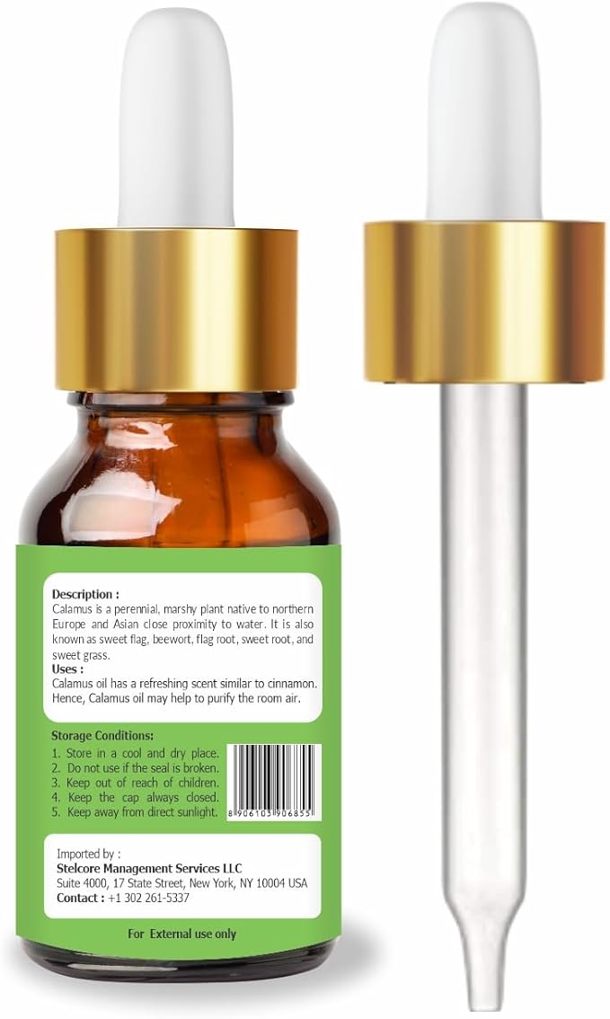 Salvia Calamus Oil (Acorus Calamus) Therapeutic Essential Oil with Dropper by Salvia Amber Bottle 100% Natural Uncut Undiluted Pure Cold Pressed Aromatherapy Premium Oil - 15ML/ 0.5 fl oz