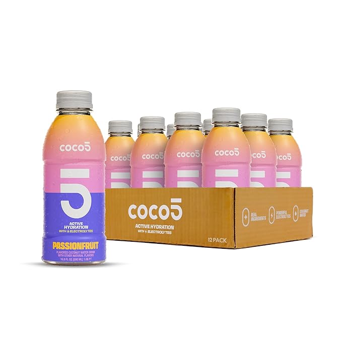 Coco5 Clean Sports Hydration Passion Fruit Flavor | 100% Natural | 50% Less Sugar | Nothing Artificial | Non-GMO | Gluten Free | Developed by Pro Trainers for Pro Athletes | 16.9 OZ (Pack - 12)