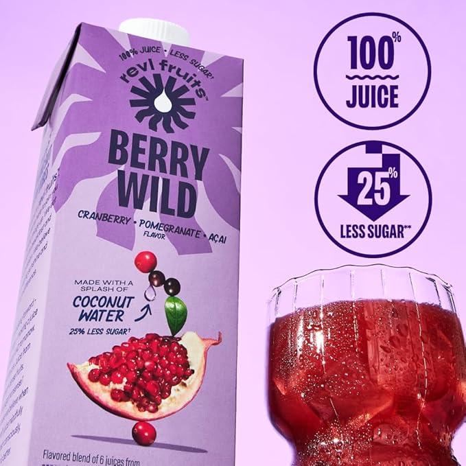 Revl Fruits™ 100% Juice, No Added Sugar, Cranberry Pomegranate Acai, Berry Wild, 32 fl oz. Carton (Pack of 2)