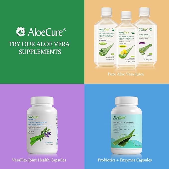 AloeCure Organic Aloe Vera Capsules, 160,000mg Inner Aloe Leaf Equivalent per Serving, Support Gut, Digestive, & Immune Health, Helps Maintain Balanced Stomach Acidity, Aloin Free, 60Caps x 2Btl