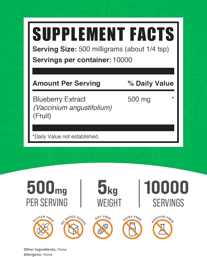 BulkSupplements.com Blueberry Extract Powder - Blueberry Extract for Baking - Anthocyanin Supplement - Antioxidants Supplement - Wild Blueberry Powder - Smoothie Powder (5 Kilograms - 11 lbs)