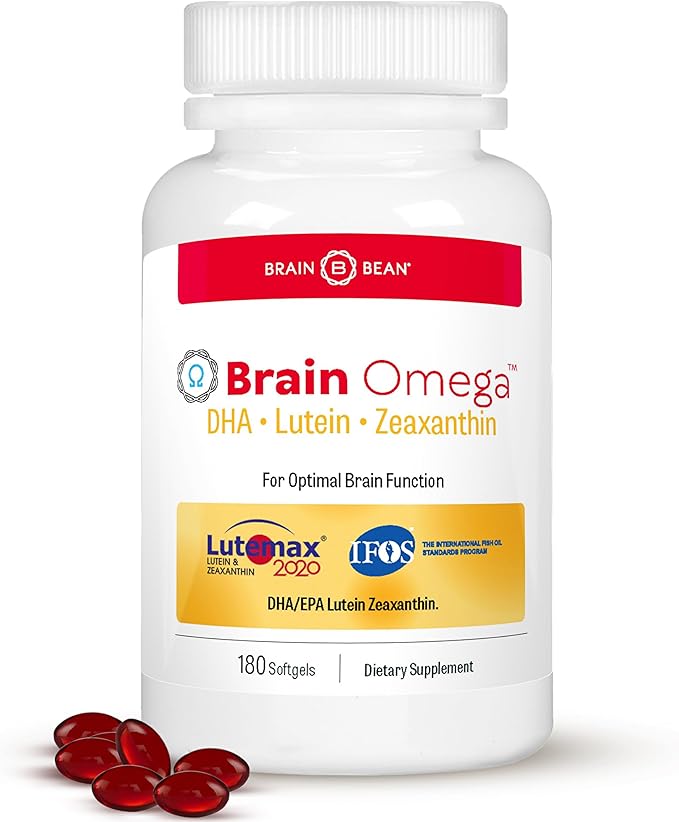 Brain Omega with Lutein and Zeaxanthin โ Omega 3 Supplement for Brain, Heart & Eye Health โ 460 mg DHA, 90 mg EPA, Lutein and Zeaxanthin Supplements โ 180 Softgels (90 Servings)