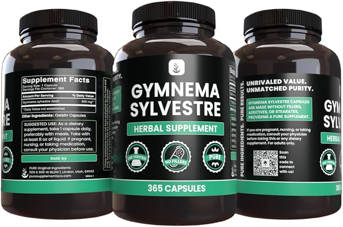 PURE ORIGINAL INGREDIENTS Gymnema Sylvestre (365 Capsules), No Magnesium or Rice Fillers, Always Pure, Lab Verified