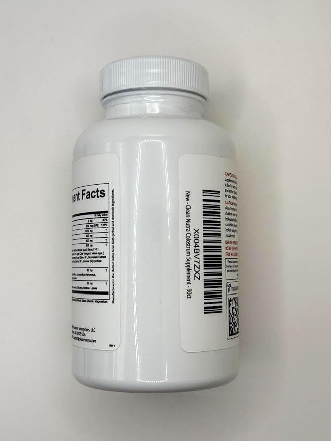 Clean Nutraceuticals Colostrum Supplement Capsules Probiotics Pills Prebiotics, L-Glutamine, Digestive Enzymes, Folate, Fiber, ACV, Turmeric, Apple Pectin and Turmeric Pills