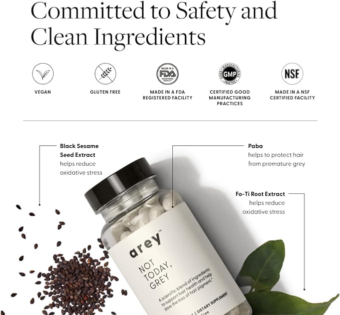 Not Today, Grey Daily Hair Supplement | Slows Grey Hair Growth & Repigment | Promotes Healthier, Thicker Hair | Biotin, B +D Vitamins & Proprietary Complex | Vegan & Gluten Free (1 Month Supply)