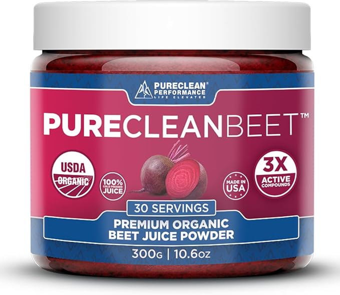 PureClean Beet Premium Beet Juice Powder - 100% Organic Nitric Oxide Support for Clinically-Proven 3X Greater Circulation, Endurance & Energy - Proudly Cold-Pressed, Eco Friendly, USA - 30 Servings