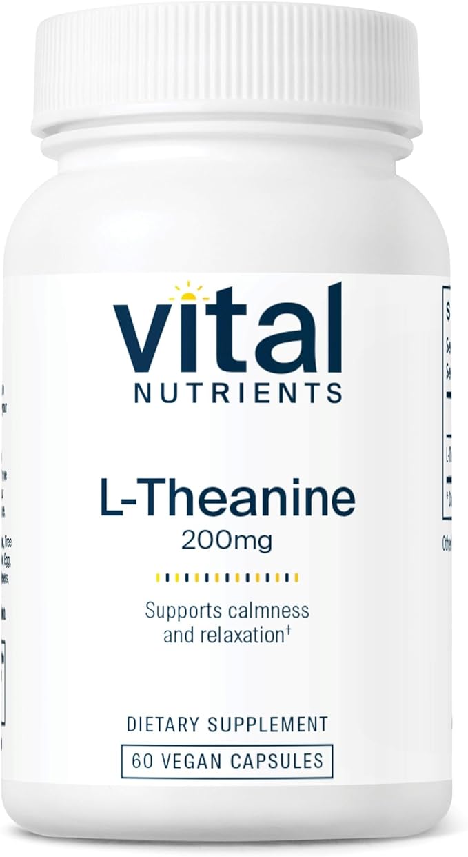 Vital Nutrients L-Theanine 200mg | Vegan Supplement | L Theanine Supplement Supports Normal Stress Levels and Cognitive Function* | Gluten, Dairy and Soy Free | 60 Capsules