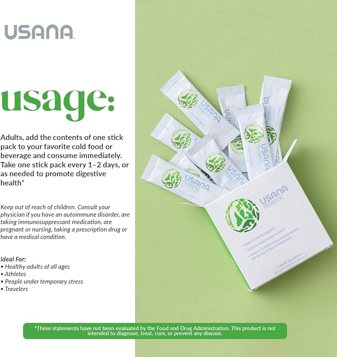 USANA Probiotic Supplement to Support Digestive Health* – Gluten Free – Sugar Free – Dairy Free - 14 Stick Packs