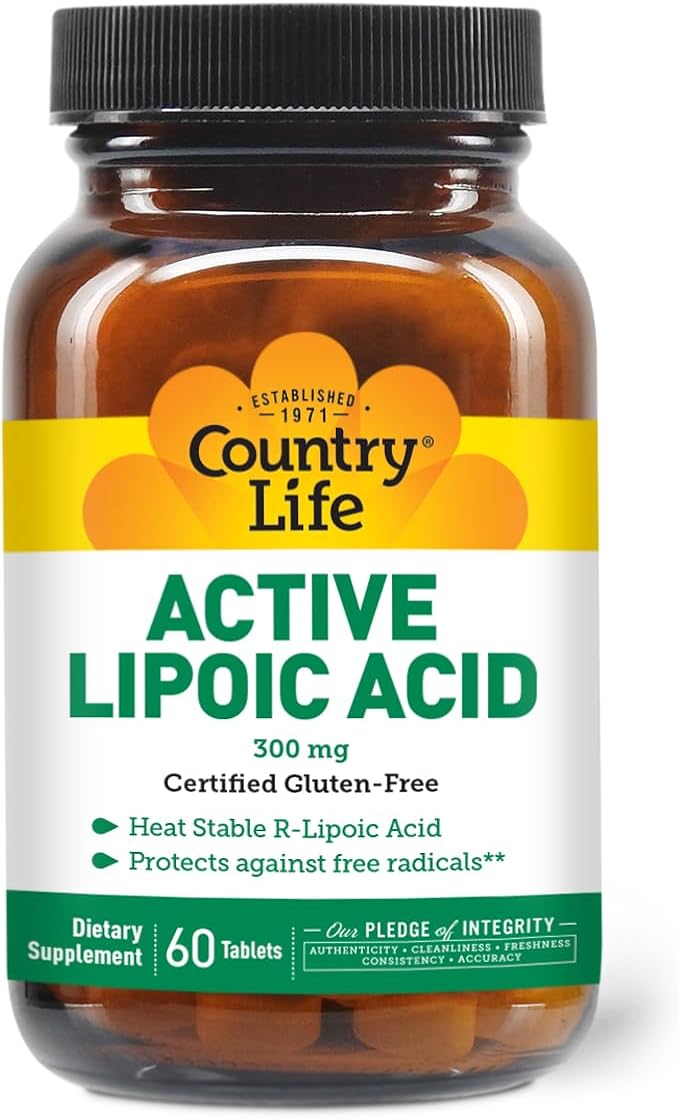 Country Life R-Alpha Lipoic Acid Complex 300mg - Alpha-Lipoic Acid 270mg & R-Lipoic Acid 30mg - Antioxidant Support - No Yeast, Corn, Wheat, Soy, Gluten, Milk - Alpha Lipoic Acid Supplement