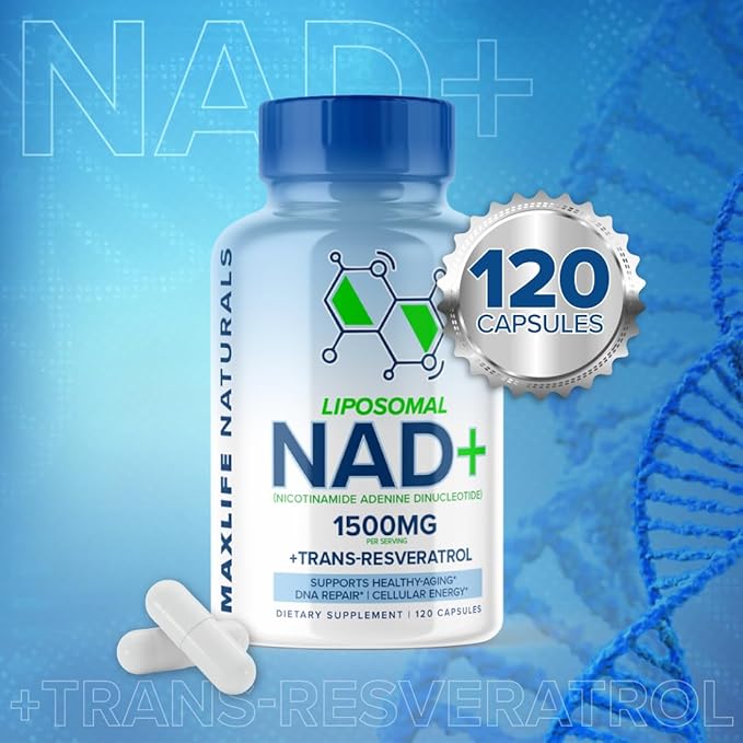 Liposomal NAD+ Trans-Resveratrol Supplement 1500mg - 120 Capsules - Liposomal NAD Supplements for Women and Men, High Purity-NAD Cell Regenerator, Cognitive & Anti Aging Supplement for Women & Men