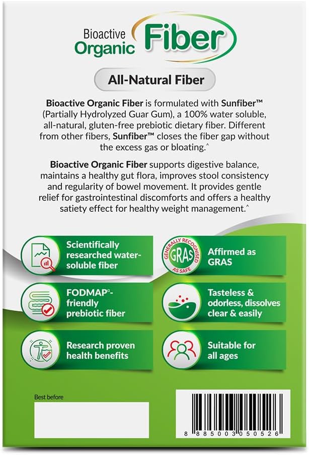 LABO Nutrition Bioactive Organic Fiber – Sunfiber PHGG Soluble Prebiotic Fiber for Digestive Regularity & Gut Health – Partially Hydrolyzed Guar Gum, Low FODMAP, Unflavored, Vegan, Non-GMO, 30 Sachets