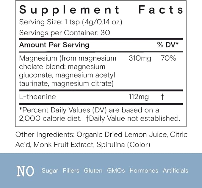 Moon Juice - Magnesi-Om, Blue Lemon - Jar (30 Servings) - Support Brain Health & Rest - Magnesium Powder - L-Theanine - Regularity - Glass Bottle - 100% Traceable - Vegan & Non GMO - 4.2oz