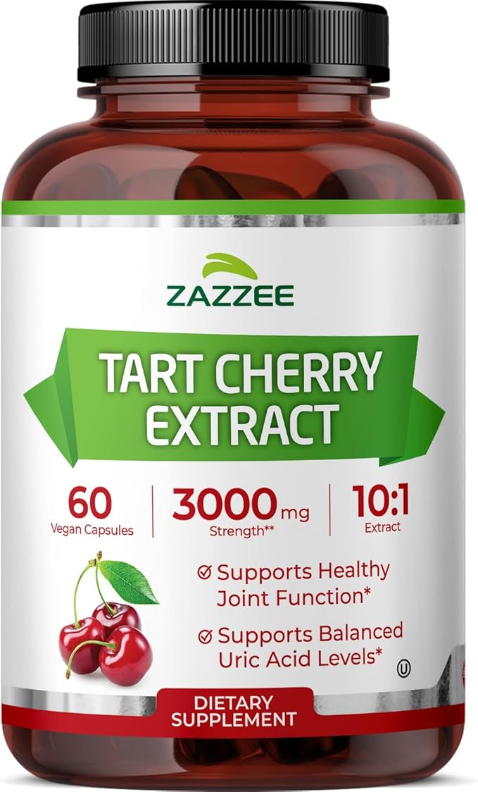 Zazzee Tart Cherry 10:1 Extract, 3000 mg Strength, 60 Vegan Capsules, 2 Month Supply, Certified Kosher, Concentrated and Standardized 10X Extract, 100% Vegetarian, All-Natural, Gluten Free, Non-GMO