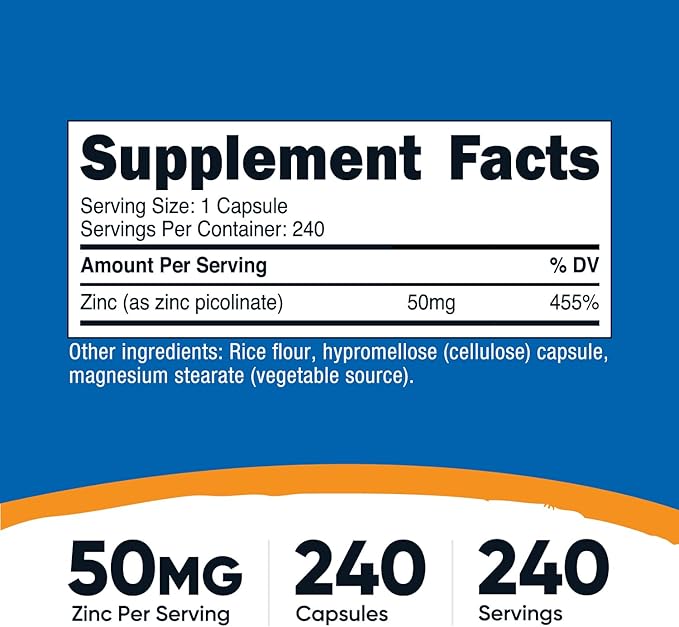 Nutricost Zinc Picolinate 50mg, 240 Vegetarian Capsules (2 Bottles) - Gluten Free and Non-GMO