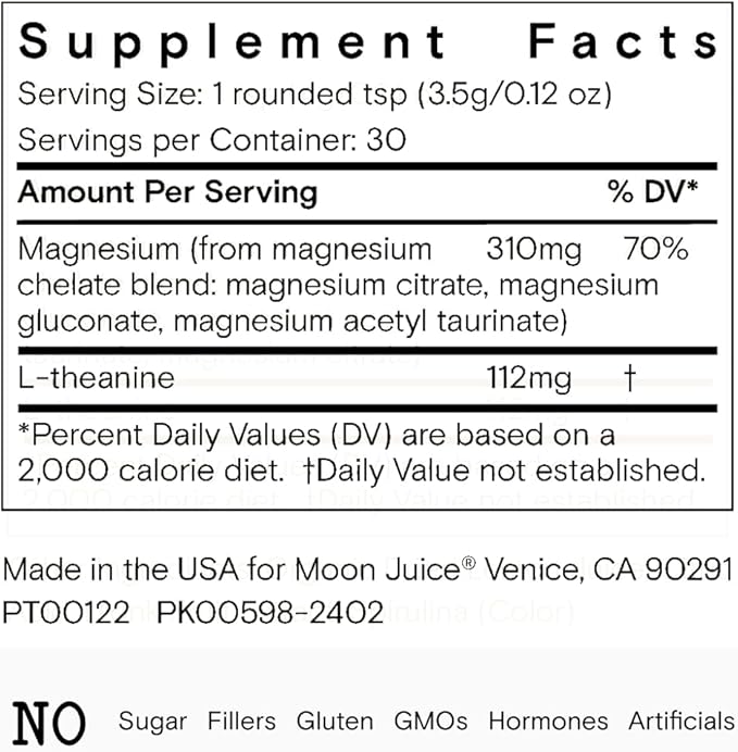 Moon Juice - Magnesi-Om, Unflavored - Jar (30 Servings) - Brain Health & Rest - Magnesium Powder - L-Theanine - Regularity - Glass Bottle - 3rd Party Tested - 100% Traceable - Vegan & Non GMO - 4.2oz
