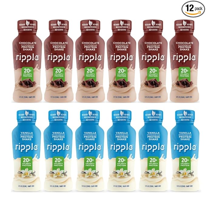 Ripple 12 oz Protein Shakes (12 Fl Oz (Pack of 12), Variety Pack (Chocolate and Vanilla))