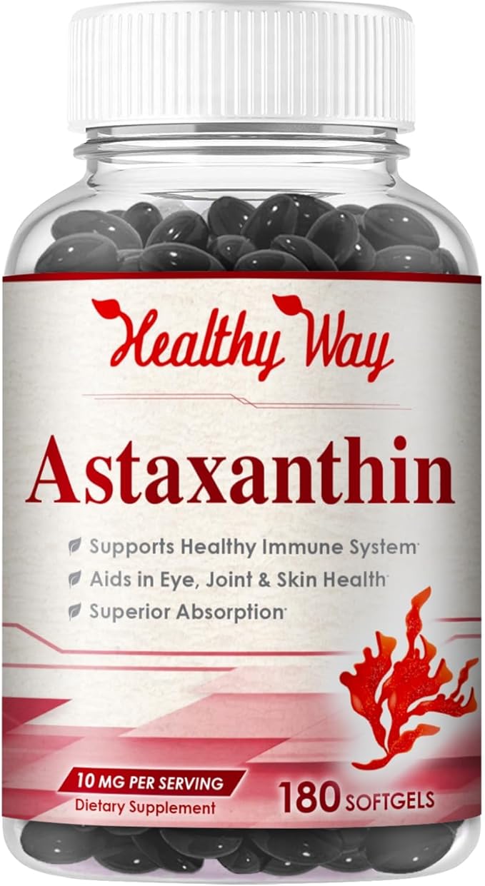 Easy Absorption Astaxanthin Supplement - 10mg Astaxanthin from Haematococcus Pluvialis Fresh Microalgae for Skin and Eye Health Support - Rich in Antioxidants and Carotenoids (180 Servings)