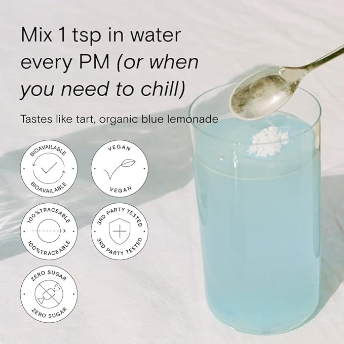 Moon Juice - Magnesi-Om, Blue Lemon - Jar (30 Servings) - Support Brain Health & Rest - Magnesium Powder - L-Theanine - Regularity - Glass Bottle - 100% Traceable - Vegan & Non GMO - 4.2oz