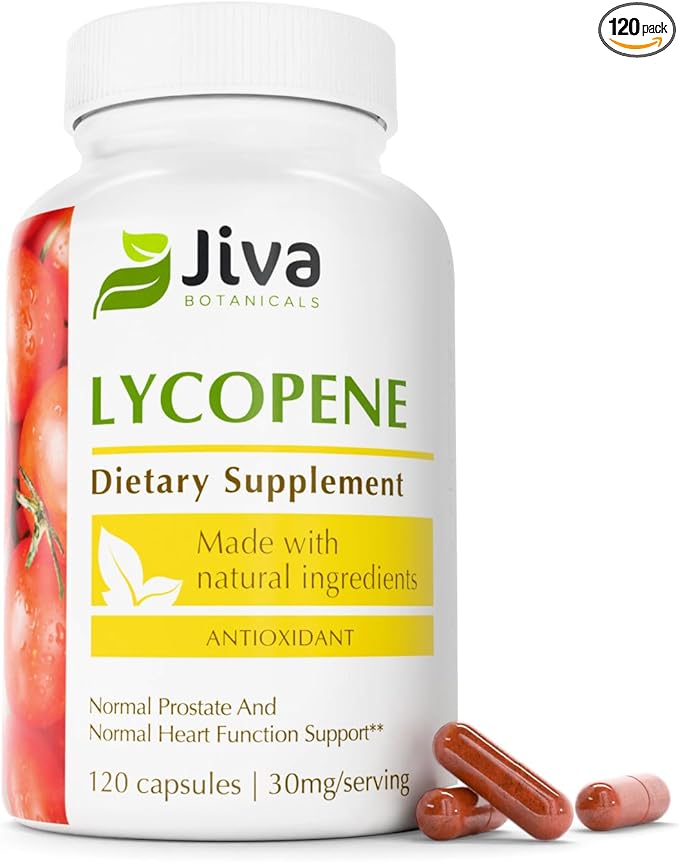 Jiva Botanicals Lycopene Supplement 30mg - Antioxidant Support for Normal Prostate and Heart Health Support - Lycopene from Tomato Extract - Made in The USA - Non GMO, Vegan - 120 Capsules