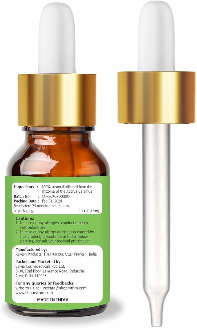 Salvia Calamus Oil (Acorus Calamus) Therapeutic Essential Oil with Dropper by Salvia Amber Bottle 100% Natural Uncut Undiluted Pure Cold Pressed Aromatherapy Premium Oil - 15ML/ 0.5 fl oz
