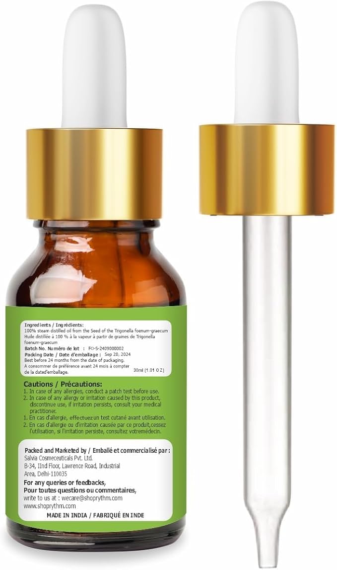 Fenugreek (Trigonella foenum) Essential Oil 100% Pure & Natural Undiluted Uncut Therapeutic Oil - Use for Aromatherapy (15ml)