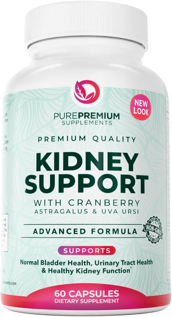 PurePremium Kidney Support Supplement – Kidney Cleanse Detox & Repair with Cranberry Extract & Astragalus - 21-in-1 Complex Supports Normal Bladder, Urinary Tract & Kidneys Health - 60 Day Supply