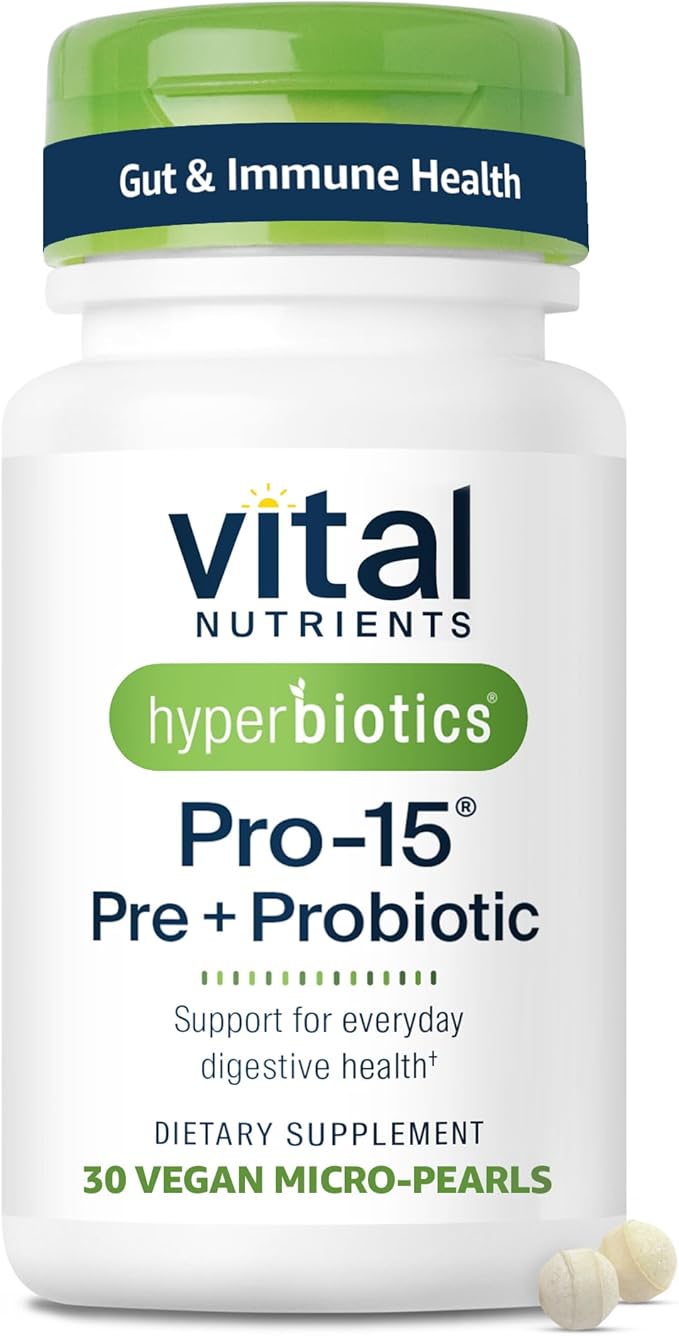Hyperbiotics Vital Nutrients Pro-15 Prebiotics and Probiotics for Women and Men | 15 Science Backed Strains | Supports Occasional Constipation, Diarrhea, Gas & Bloating | 30 Vegan Time Release Pearls