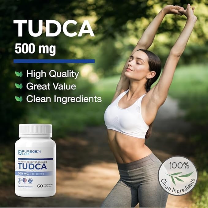 Puregen Labs TUDCA (Tauroursodeoxycholic Acid) 500mg per Serving, Bile Salts Liver Supplement | No Harmful Additives | Non-GMO | Gluten Free | Made in USA - 60 Vegetarian Capsules