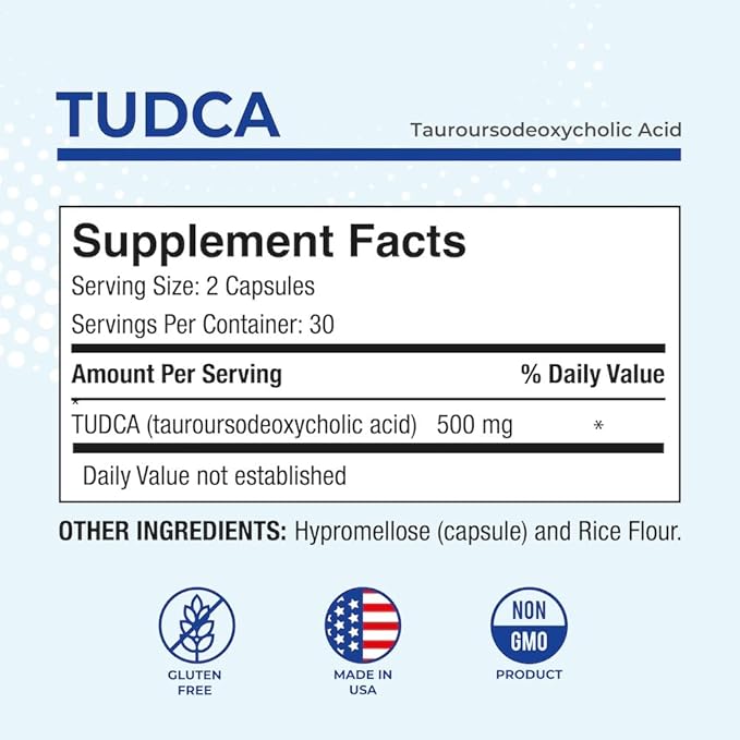 Puregen Labs TUDCA (Tauroursodeoxycholic Acid) 500mg per Serving, Bile Salts Liver Supplement | No Harmful Additives | Non-GMO | Gluten Free | Made in USA - 60 Vegetarian Capsules