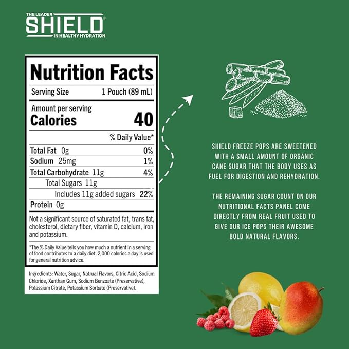 SHIELD Electrolyte Healthy Freeze Pops (3fl.oz) Variety of Natural Flavors from Real Fruit, Clear No Dyes No Artificial Sweeteners, Great Tasting Electrolyte Hydration (36 count)