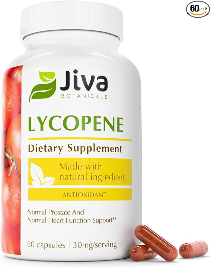 Jiva Botanicals Lycopene Supplement 30mg - Antioxidant Support for Normal Prostate and Heart Health Support - Lycopene from Tomato Extract - Made in The USA - Non GMO, Vegan - 60 Capsules