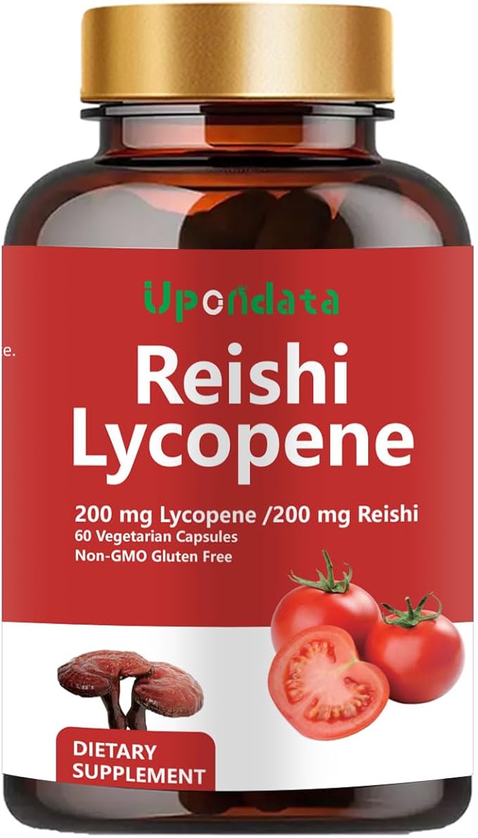 Lycopene Capsules, Natural Lycopene 200mg with Organic Reishi Mushroom 200mg Supplement for Prostate Health and Immune Support - Gluten-Free, Non-GMO, 60 Capsules (2 Pack)