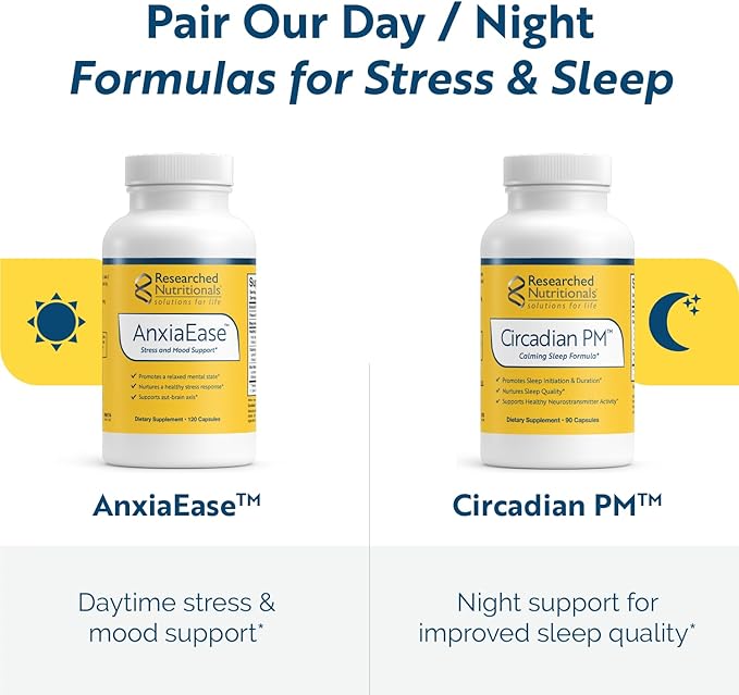 Researched Nutritionals Circadian PM - Promotes a Healthy Nervous System, Histamine Response & Peaceful Nights with L Theanine, 5 HTP, Valerian Root & GABA Supplements (90 Capsules)
