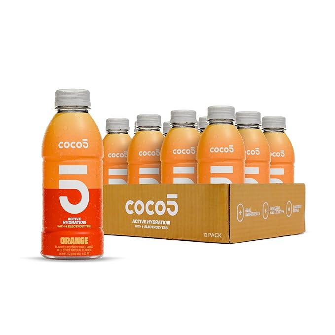 Coco5 Clean Sports Hydration Orange Flavor | 100% Natural | 50% Less Sugar | Nothing Artificial | Non-GMO | Gluten Free | Developed by Pro Trainers for Pro Athletes | 16.9 Oz (Pack - 12)