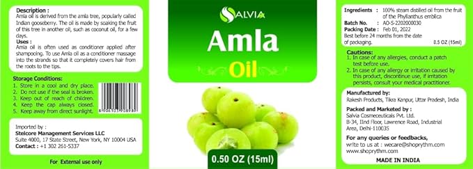 Amla (Emblica Officinalis) Essential Oil 100% Pure & Natural Undiluted Uncut Oil | Use for Aromatherapy | Therapeutic Grade (15 ml (0.50 Ounce))